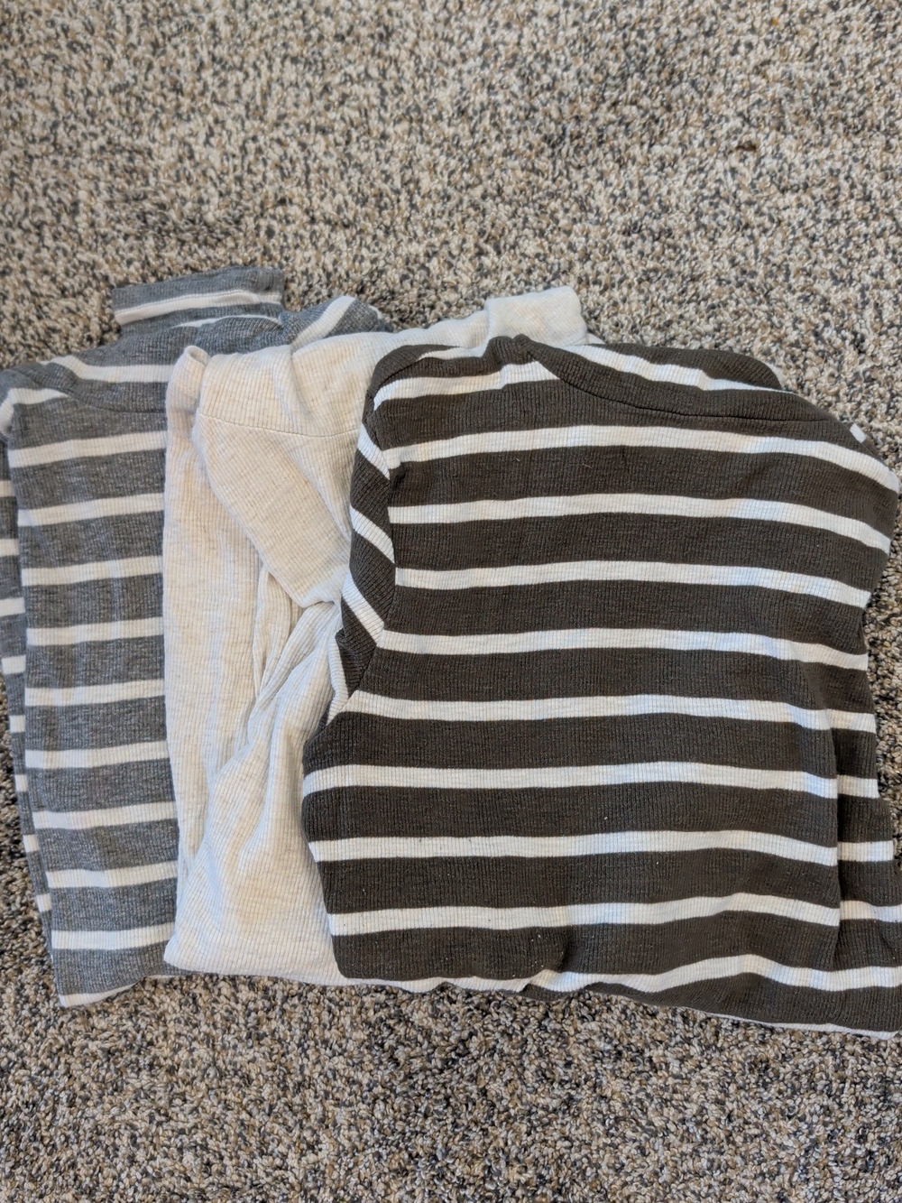aerie Real Soft Ribbed Striped Turtleneck - Gray, Cream, Olive Green